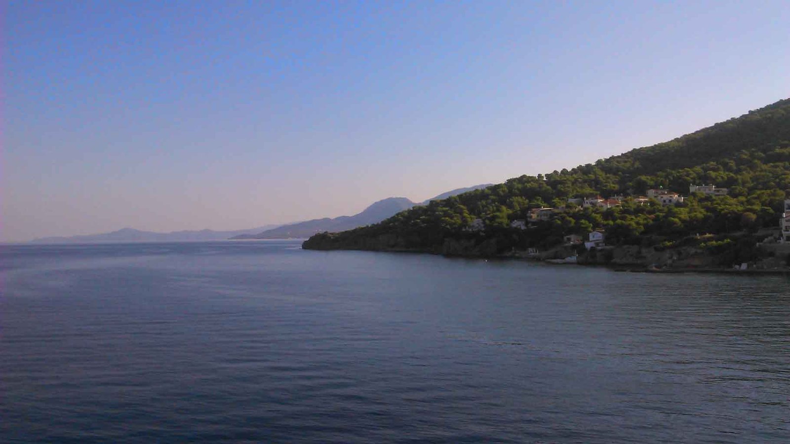 Evening light over the Agistri coastline